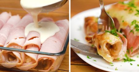 Drobiowe roladki z serem i pieczarkami pod sosem beszamelowym