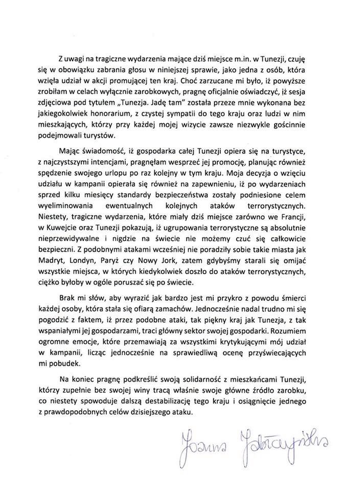 Oświadczenie Joanny Jabłczyńskiej 