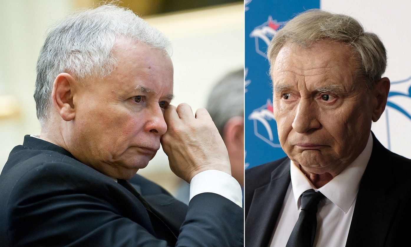 Jarosław Kaczyński i portretujący postać do niego podobną w "Polityce" Andrzej Grabowski