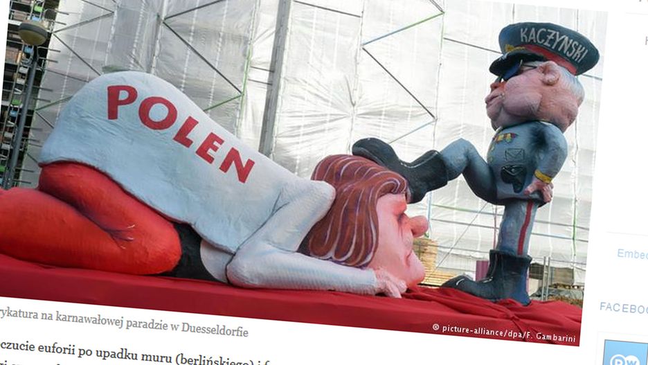 Deutsche Welle opisując tezy von Marschalla, przypomina karykaturę Kaczyńskiego z parady karnawałowej w Duesseldorfie