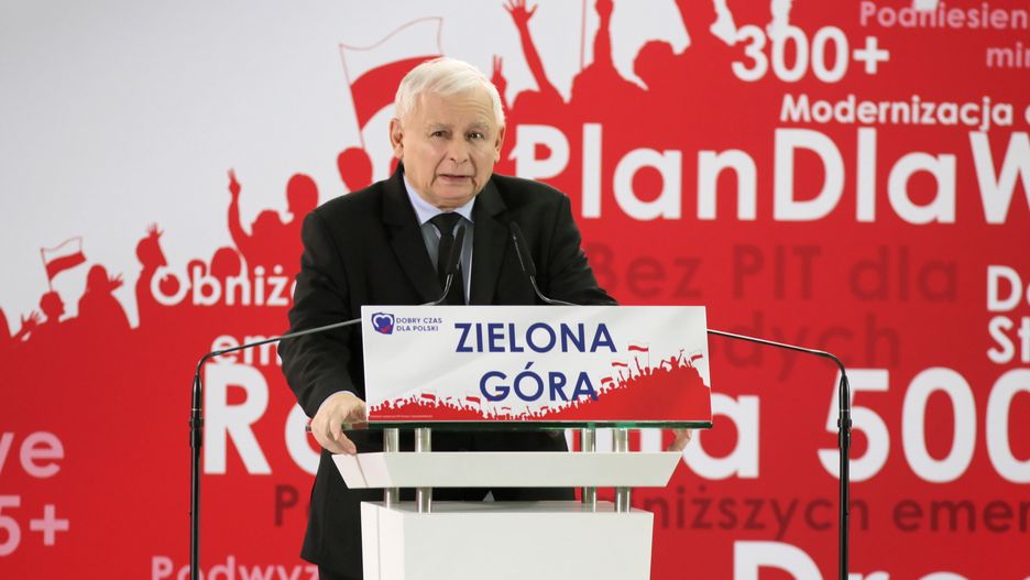 Zielona Góra. Spotkanie Jarosława Kaczyńskiego na konwencji PiS przed wyborami parlamentarnymi 2019