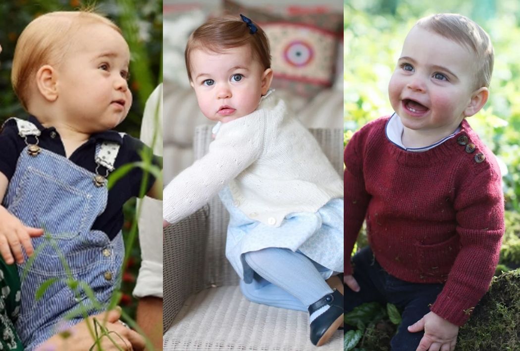 George, Charlotte, Louis - dzieci Kate i Williama, każde uwiecznione na zdjęciach jako roczniak