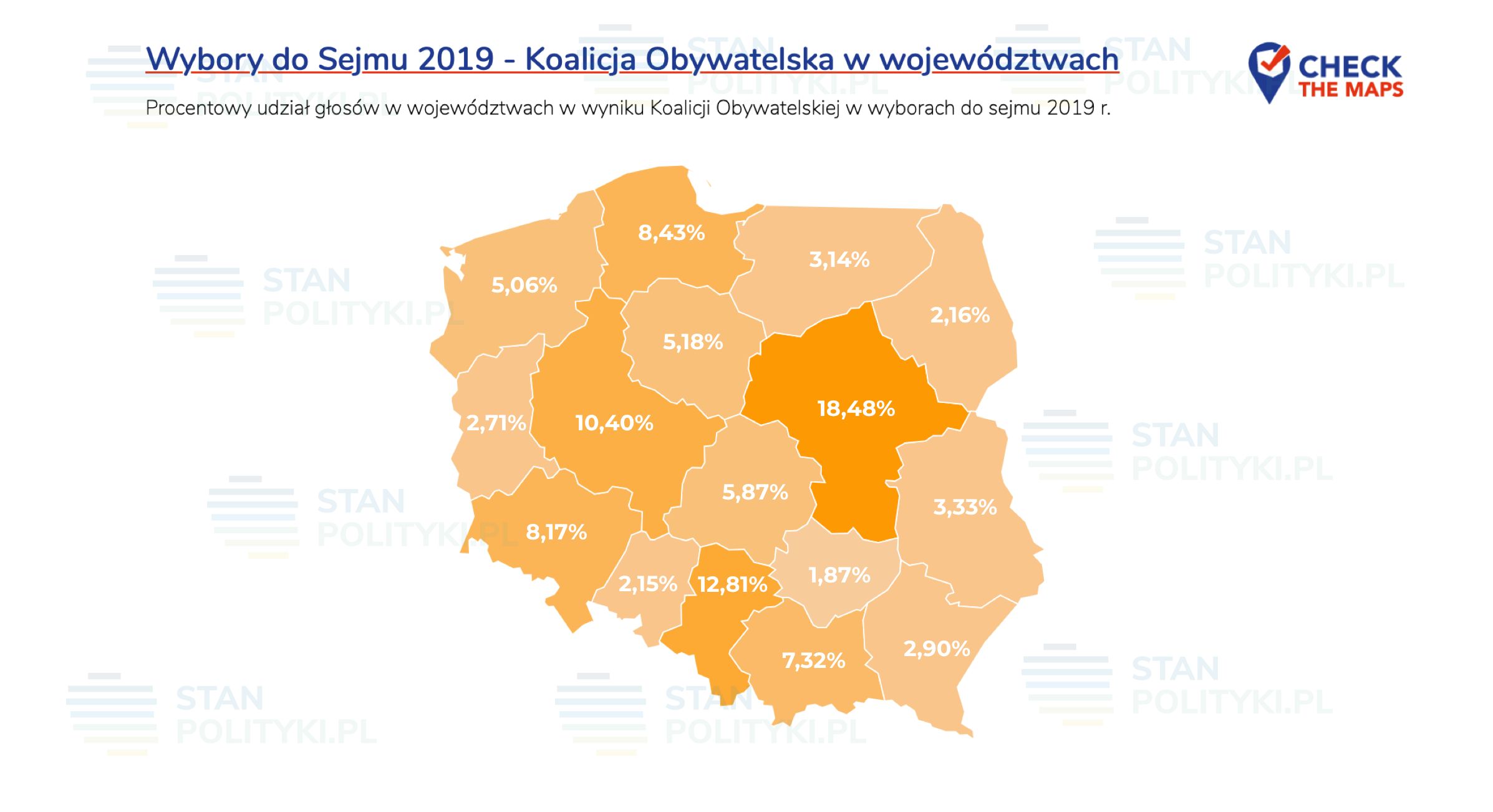 Wybory do Sejmu 2019 - Koalicja Obywatelska w województwach. 