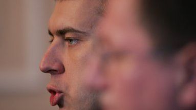 Roman Giertych i Marek Koltlinowski podczas konferencji prasowej w Sejmie