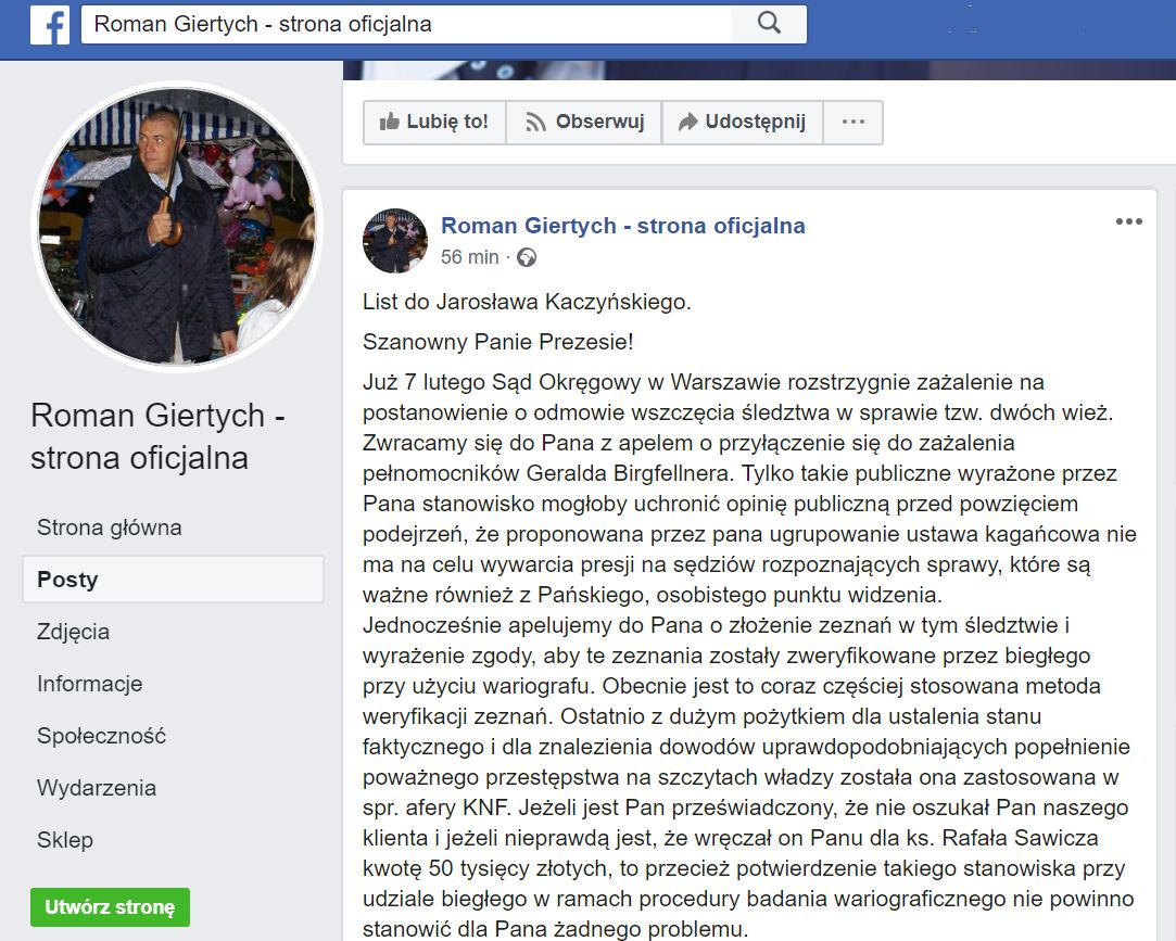 Roman Giertych apeluje do Jarosława Kaczyńskiego o poddanie się badaniu na wariografie 