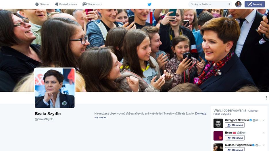 Twitterowe konto premier Beaty Szydło