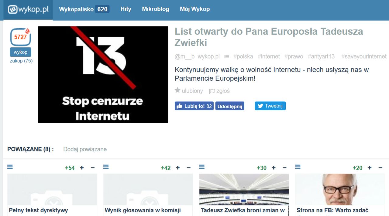 Wykop pisze list otwarty do europosła. "Rozwiązania godzą w podwaliny Internetu"