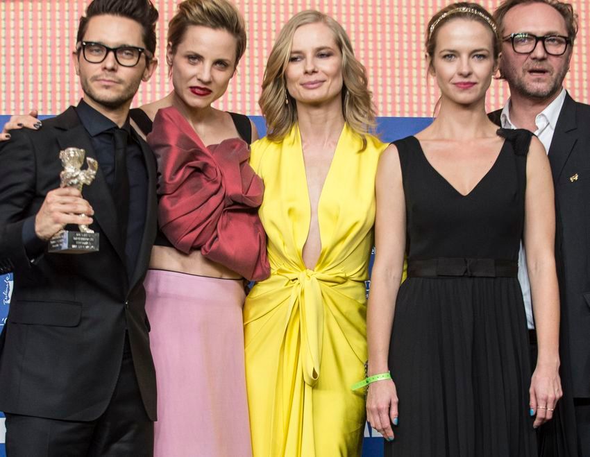 Tomasz Wasilewski, Julia Kijowska, Magdalena Cielecka and Marta Nieradkiewicz at the winners press conference in the Grand Hyatt Hotel in Berlin. Credit: Euan Cherry/Photoshot 