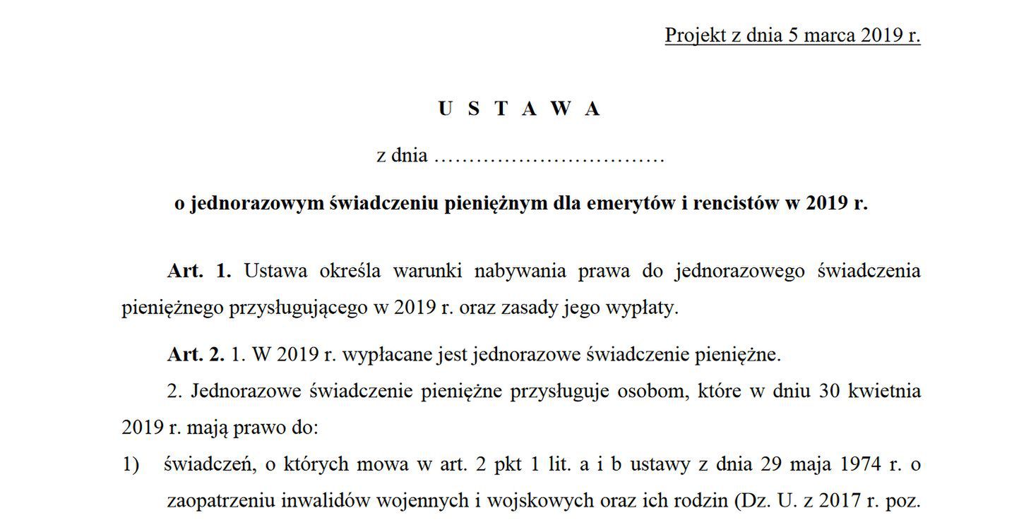 Pierwsze artykuły projektu ustawy o trzynastych emeryturach 