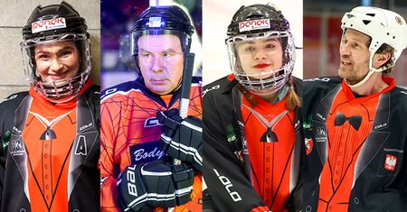 Gwiazdy na hokejowym meczu charytatywnym: Ewelina Lisowska, Mariusz Czerkawski, Julia Wróblewska, Bogdan Kalus