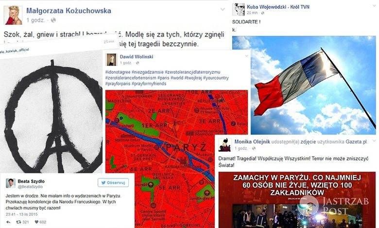 Polskie gwiazdy solidaryzują się z ofiarami zamachu terrorystycznego w Paryżu: Kuba Wojewódzki, Małgorzata Kożuchowska, Dawid Woliński...