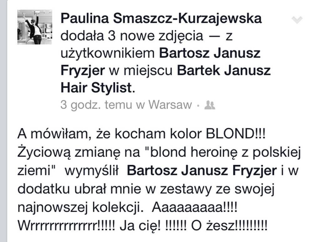 Paulina Smaszcz-Kurzjewska
Fotografia: screen z Facebook.com