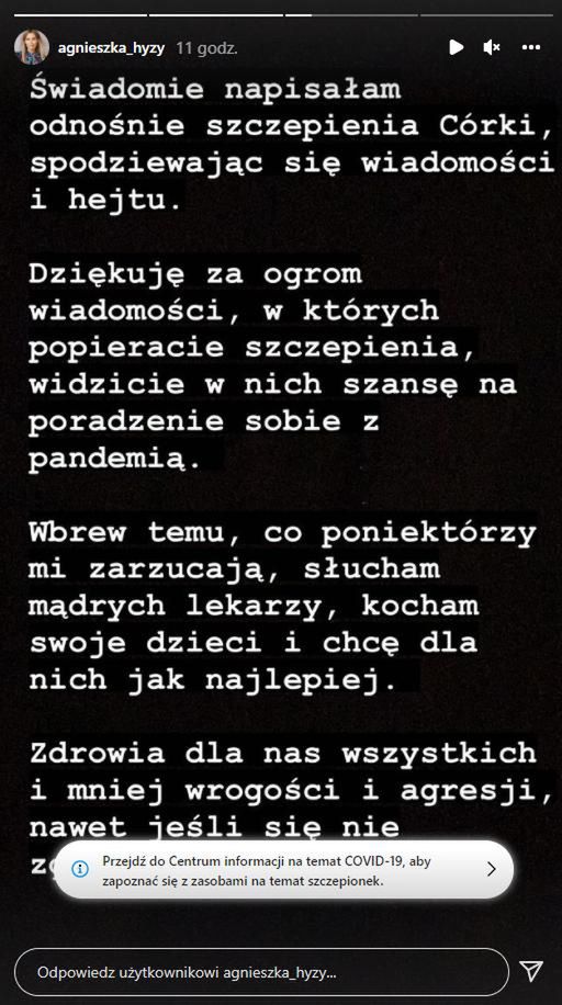 Agnieszka Hyży zaszczepiła córkę