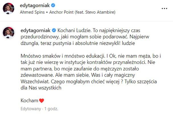 Edyta Górniak przerwała milczenie ws. partnera