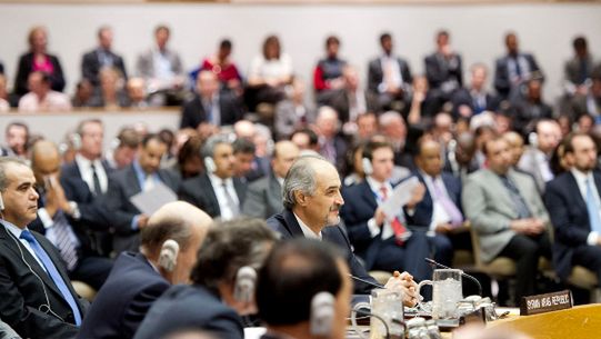 Stały przedstawiciel Syrii w ONZ Baszar Ja'Afari podczas spotkania Rady Bezpieczeństwa