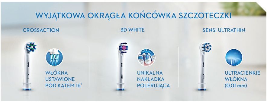 Okrągłe końcówki szczoteczki. 