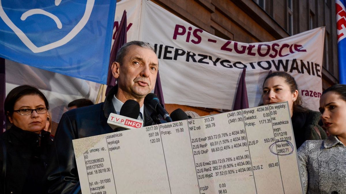 Pasek wynagrodzenia nauczyciela dyplomowanego z 24-letnim stażem. Według MEN taki nauczyciel zarabia 4 tys. zł