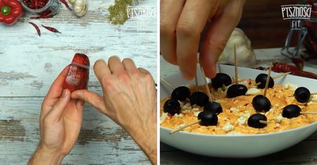 Pasta kanapkowa z papryki i fety. Ostro-słony dodatek do kanapek