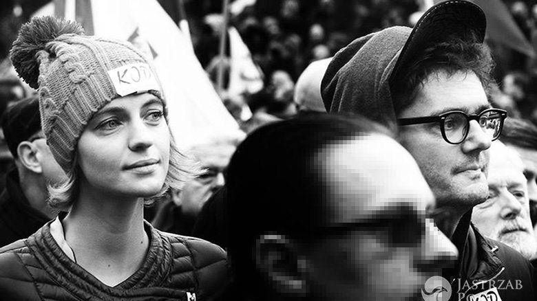 Kuba Wojewódzki i Renata Kaczoruk na demonstracji KOD