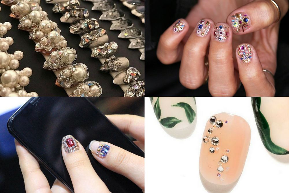 Cyrkonie na paznokciach to elegancka i wykwintna ozdoba (fot. cndworld, nail_unistella, the blonds)