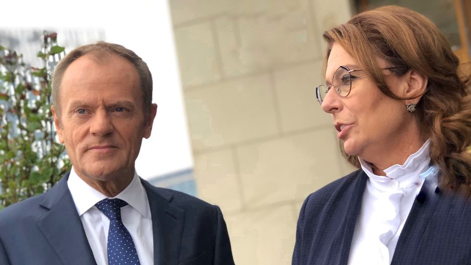 Donald Tusk i Małgorzata Kidawa-Błońska w Brukseli, tuż przed wyborami parlamentarnymi 2019