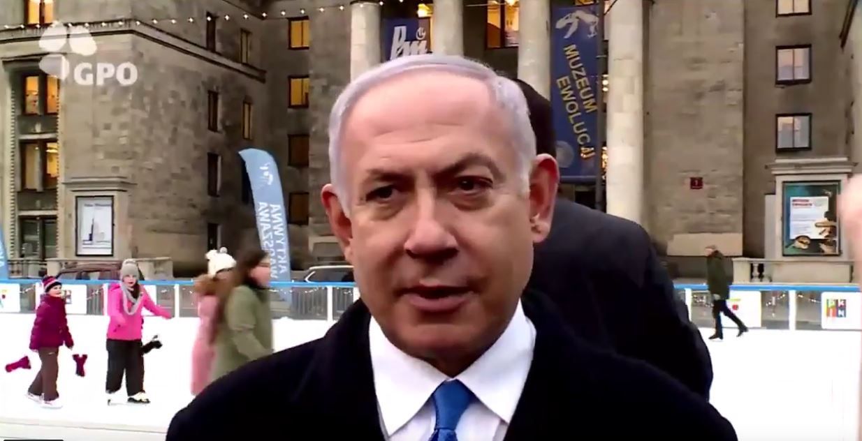 Premier Izraela Benjamin Netanjahu w Warszawie (screen z nagrania)