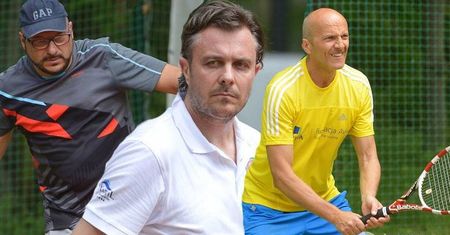 Gwiazdy na turnieju tenisowym: Piotr Gąsowski, Marek Bukowski, Robert Rozmus...