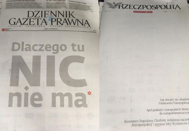 Puste pierwsze strony największych gazet w Polsce