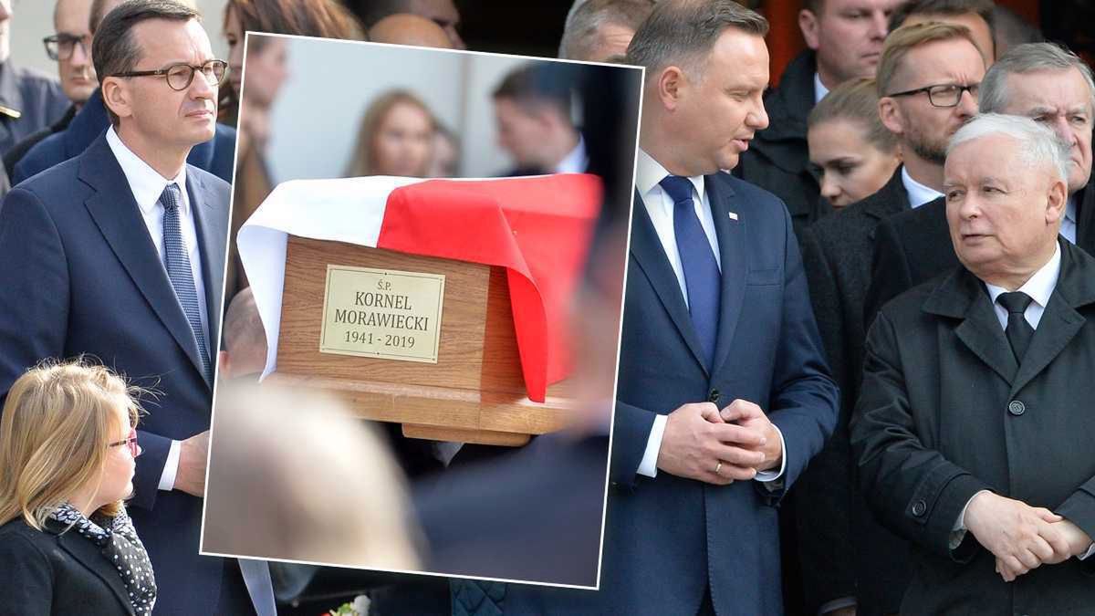 Czołowi politycy pożegnali Kornela Morawieckiego: Andrzej Duda, Jarosław Kaczyński, Mateusz Morawiecki z rodziną