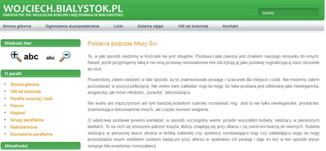 Screen ze strony białostockiej parafii 