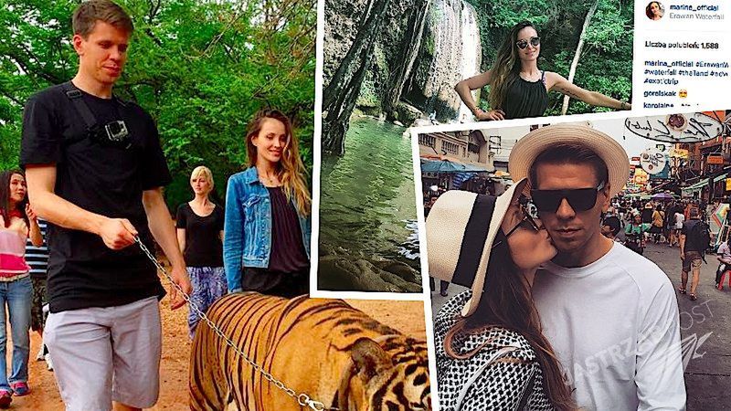 Marina Łuczenko i Wojciech Szczęsny na Instagramie w Tajlandii z tygrysem na smyczy