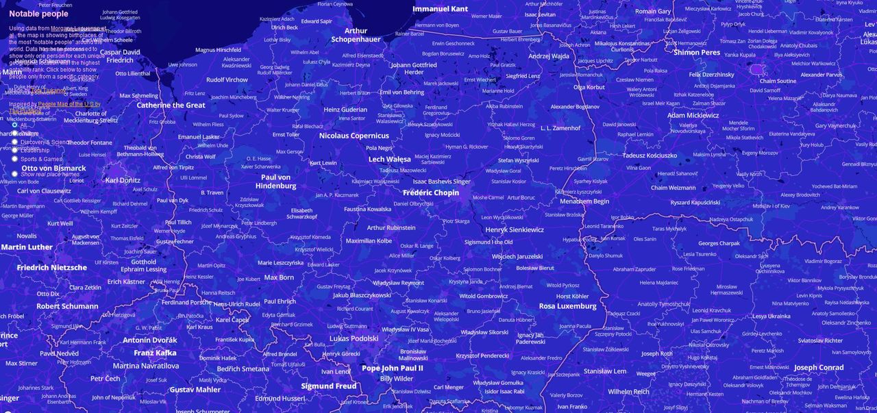 Mapa miejsc urodzin sławnych ludzi, fot. tjukanovt