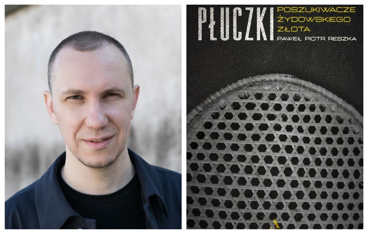 Paweł Piotr Reszka i okładka jego książki "Płuczki" 