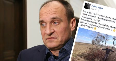 Kukiz tnie drzewa i... "strzela" do bocianów. Polityk wyśmiał aferę z wiewiórką
