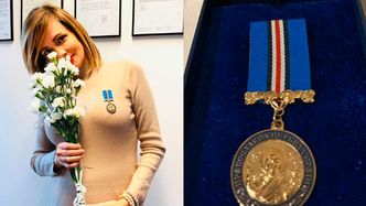 Ciężarna Weronika Marczuk odbiera nagrodę w sukience podkreślającej brzuszek: "Medal za Ofiarność i Miłość do Ukrainy"