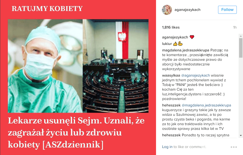 Agnieszka Woźniak-Starak krytykuje sejm na instagramie!