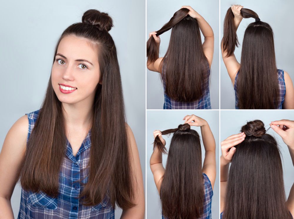 simple hairstyle twisted bun tutorial. Hairstyle tutorial for long hair. Hairstyle. Tutorial. Hair model 