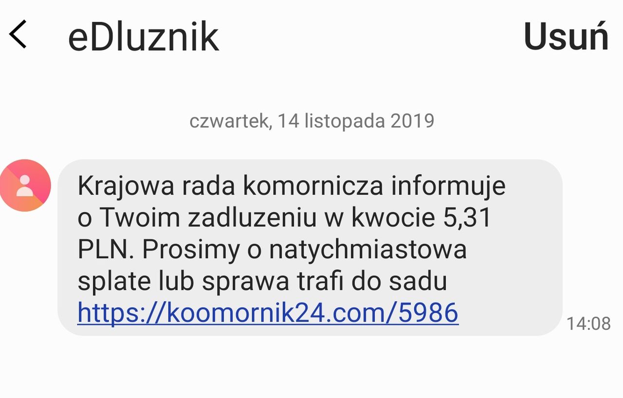 SMS-owe oszustwo. Ktoś podszywa się pod Krajową Radę Komorniczą