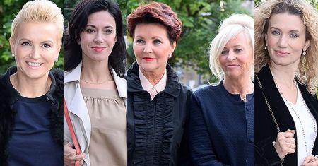 Gwiazdy w drodze na premierę spektaklu "Truciciel": Jolanta Kwaśniewska, Marta Kuligowska, Joanna Trzepiecińska