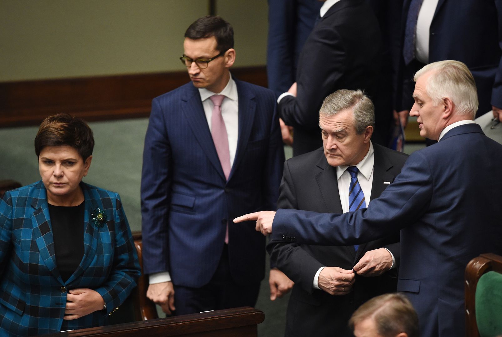 Beata Szydło, Mateusz Morawiecki, Piotr Gliński i Jarosław Gowin w ławach rządowych