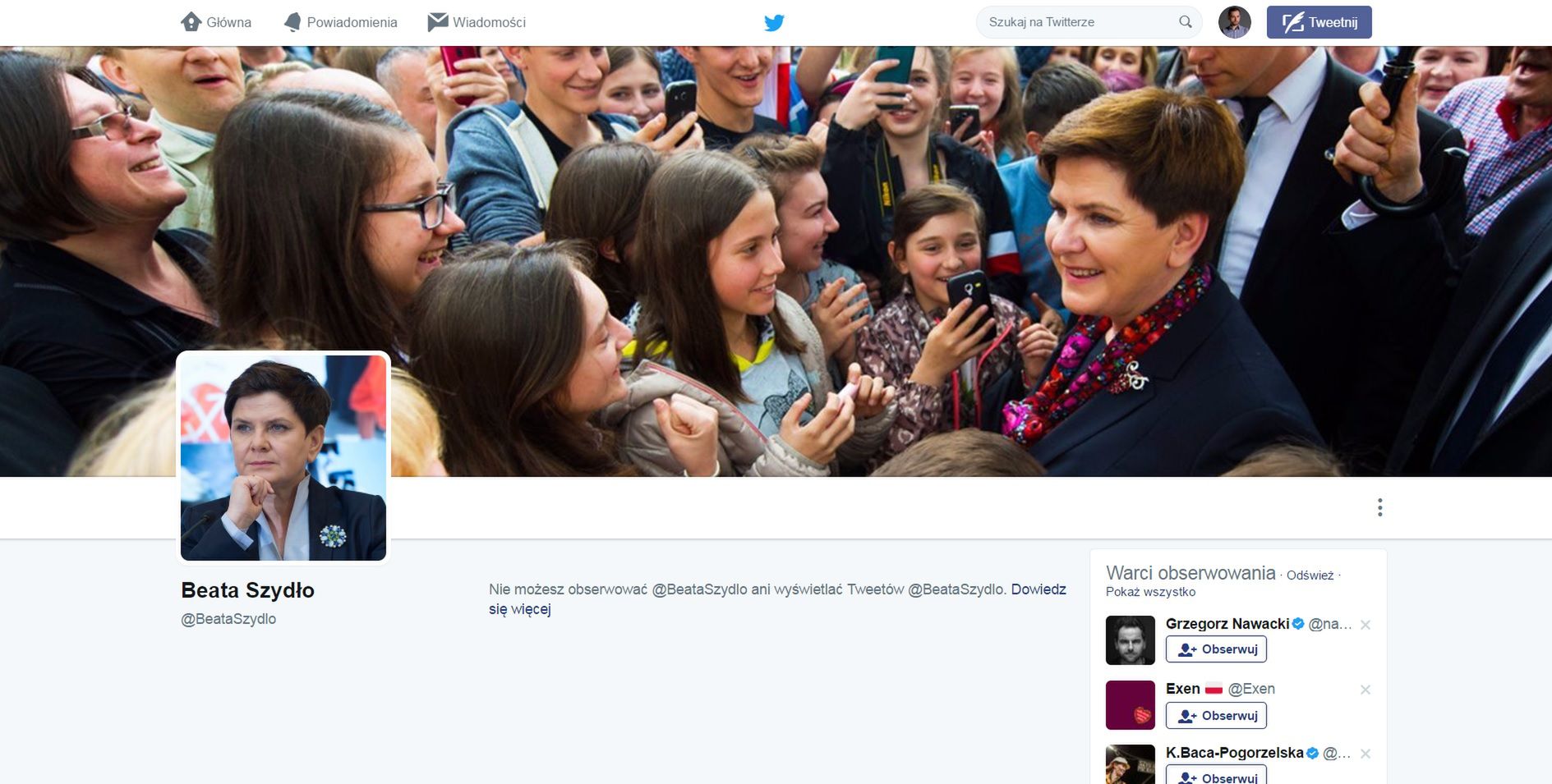 Twitterowe konto premier Beaty Szydło