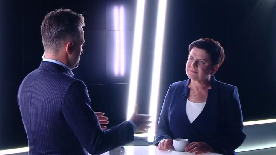 Adam Hofman i gość jego programu "Gabinet cieni", wicepremier Beata Szydło.