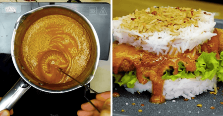 Ryżowy burger z kurczakiem i sosem curry