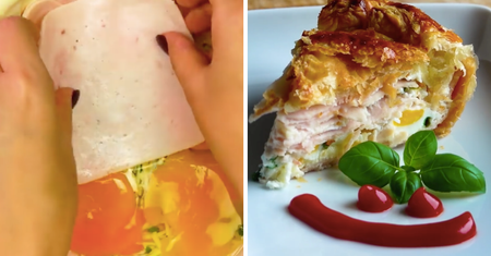 Śniadaniowa tarta z jajkiem i szynką