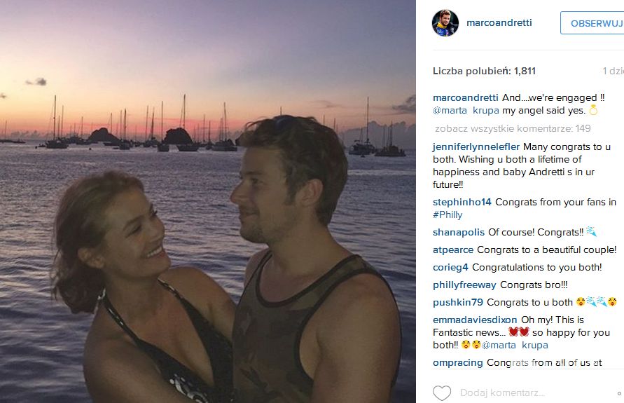 Marco Andretti i Marta Krupa przygotowują się do ślubu