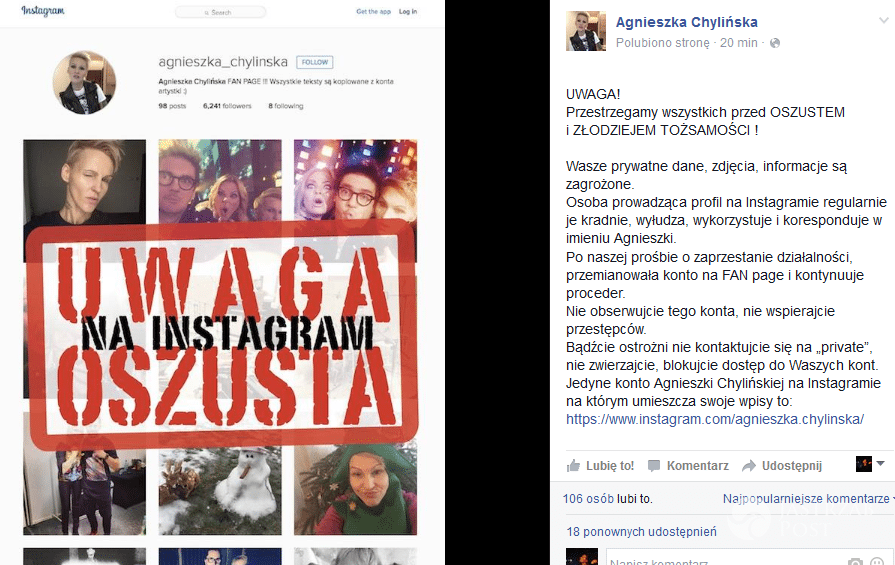 Agnieszka Chylińska ostrzega przed oszustem na Instagramie