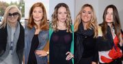 Aleksandra Kisio jeansowej koszuli i obcisłych spodniach, kolorowa Natasza Urbańska i Agnieszka Popielewicz w błękitnej mini